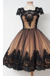 Ball Gowns Mother Dresses Black Square Tulle Cap Sleeves Knee Length Zipper