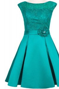 Fancy Scoop Cap Sleeves Zipper Mother Dresses Teal Taffeta and Lace