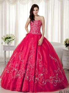 Ball Gown Red Sweet 16 Dresses with Beading and Embroidery
