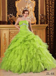 Beaded and Ruffles Yellow Green Sweet Sixteen Quinceanera Dresses