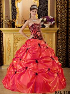 Orange Red Sweet Sixteen Quinceanera Dress with Pick ups Appliques