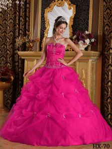 Appliques and Pick ups Accent Quinceanera Dress in Hot Pink 2013