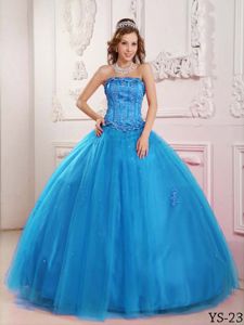 Elegant Teal Strapless Quinceanera Gowns Dresses with Appliques