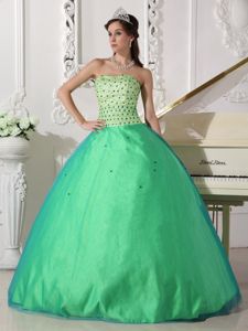Spring Green Quinceanera Dress with Beading in Tulle and Taffeta