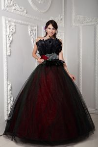 Front Feather Decorate Strapless Quinceanera Gown with Sash