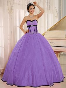 Lilac Beading Dresses for 15 with Black Hem and Appliques