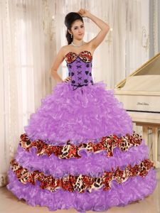 Colorful Multi-Layered Ruffled Quinceanera Dresses with Leopard