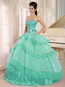 Aquamarine Quinceanera Dresses with Beading and Ruched Bodice
