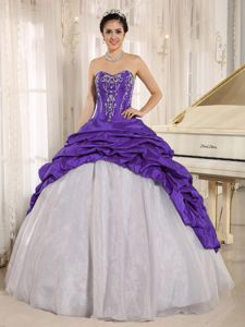 Purple and White Dresses for a Quinceanera with Embroidery in Style