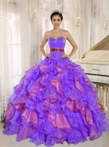 Customize Two-toned Ruffled Quince Dresses with Beading and Sash