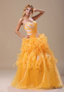 Orange Ruffles Appliques Sweetheart Quinceanera Dress in Organza