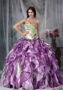 Multi-colored Sweetheart Beading Quince Dress with Ruffles in 2014