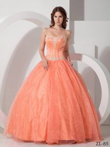 Beautiful Appliqued with Beaded Quinceanera Dress in Light Orange