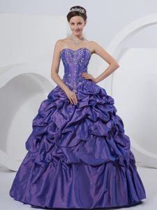 Purple Sweetheart Quinceanera Dress with Embroidery and Pick-ups