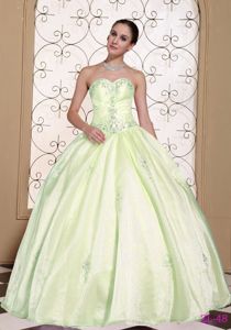 Appliqued Sweetheart Organza Yellow Green Quinceanera Gown Dress
