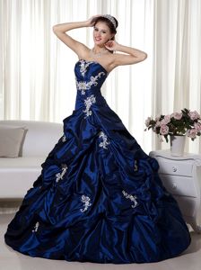 Appliqued Royal Blue Taffeta Pick ups Quinceanera Dresses Gowns