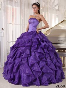 Beaded and Ruffled Corset Dresses for A Quince in Dark Purple