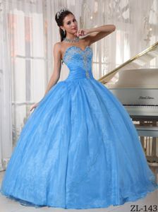 Appliqued Baby Blue Sweetheart Dresses for A Quince Floor Length