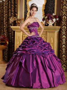 Appliqued Purple Strapless Sweet 16 Dresses with Pick ups 2013
