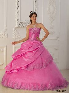 2013 New Appliqued Strapless Taffeta Sweet 15 Dresses in Rose Pink