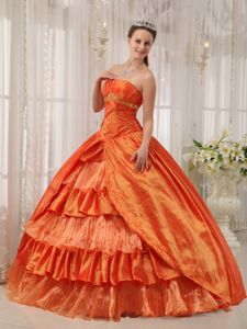 Ruched and Layer Decorate Strapless Quinceanera Dress Orange