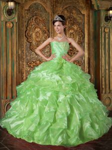 Unique Spring Green Sweet 15 Dress with Layers and Hand Made Flower