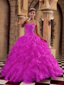Popular Fuchsia Quinceanera Dress with Ruffles and Beading Decorate