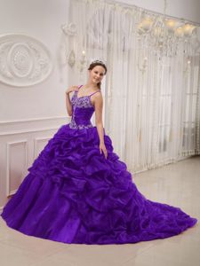 Fantastic V-neck with Straps 2013 Purple Quinceanera Gown Bubbled