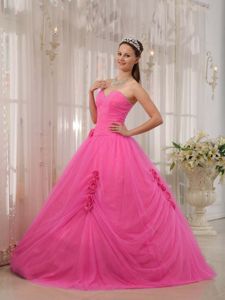 Hot Pink with Hand Flower Decorate 2013 Sweetheart Quince Dress