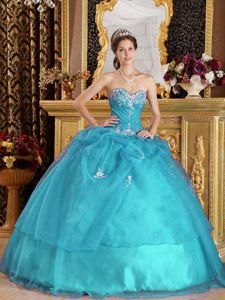 Appliqued 2013 Teal Ball Gown Sweetheart Quinceanera Dress on Sale