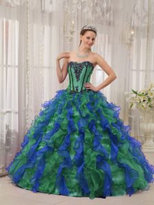 Multi-colored Puffy Sweetheart Ruffled Organza Britney Quinceanera Dress
