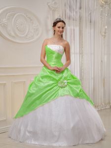 The Best Beaded Spring Green and White Quinceanera Gowns