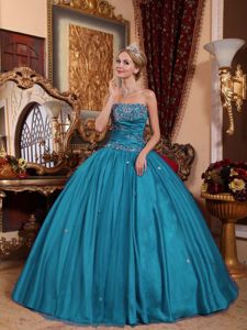 Puffy Plain Ball Gown Quinceanera Dress in Teal with Appliques