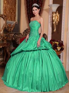 Turquoise Taffeta Quinceanera Dress with Pick-ups and Beading