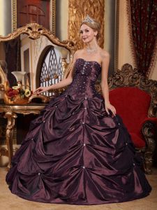Grape Quinceanera Gown with Beading and Pick-ups in Taffeta