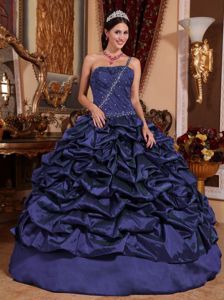 One Shoulder Navy Blue Quinceanera Dress with Pick-ups in Taffeta