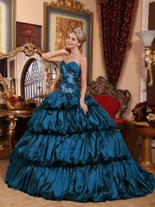 Royal Blue Taffeta Quinceanera Dress with Appliques and Pick-ups