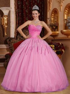 Sweetheart Rose Pink Sweet 16 Dress with Beading in Tulle and Taffeta