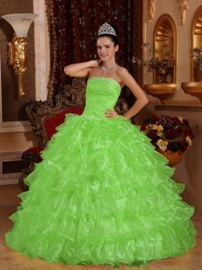 Spring Green Sweet 15 Dress with Beading and Ruffles in Organza and Taffeta