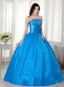 Beading Strapless Aqua Blue Quinceanera Dress for Girls 2015