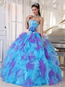 Blue and Purple Quinceanera Dress Appliques Strapless Full Skirt