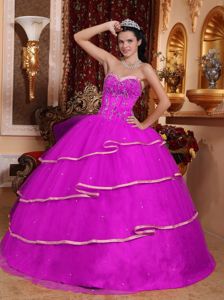 2014 Fuchsia Quinceanera Dress Sweetheart Beading Full Skirt