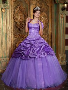Taffeta and Tulle Lilac Quinceanera Gown with Pick-us Appliques