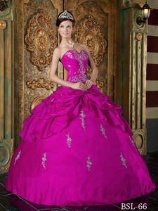 Fuchsia Ball Gown Quinceanera Dress Taffeta Sweetheart Appliques