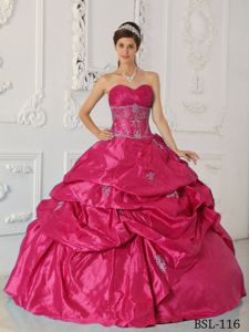 Hot Pink Beading Appliques Sweetheart Neck Quinceanera Dress