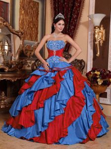 Blue and Red Ruffles Embroidery Quinceanera Gown Dresses 2013