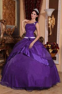 Dark Purple One Shoulder Quinceanera Gowns with Beading Flower