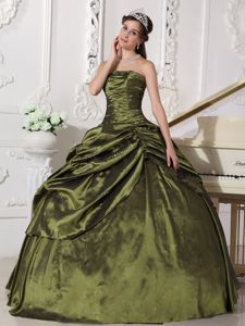 Beaded and Ruched Strapless Sweet 16 Dresses in Olive Green 2013