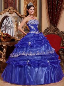 Royal Blue Organza Sweet 15 Dresses with Appliques and Pick ups