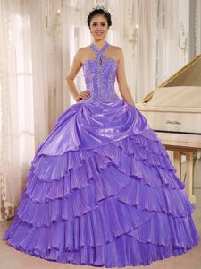 Breathtaking Pleated Halter Top Purple Quinceanera Gown Dress